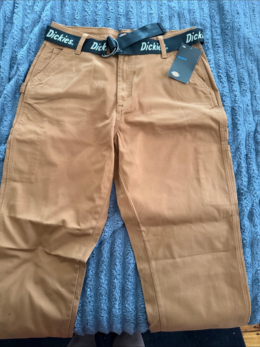 Dickies Men's Carhartt Brown Work Chinos with Logo Belt